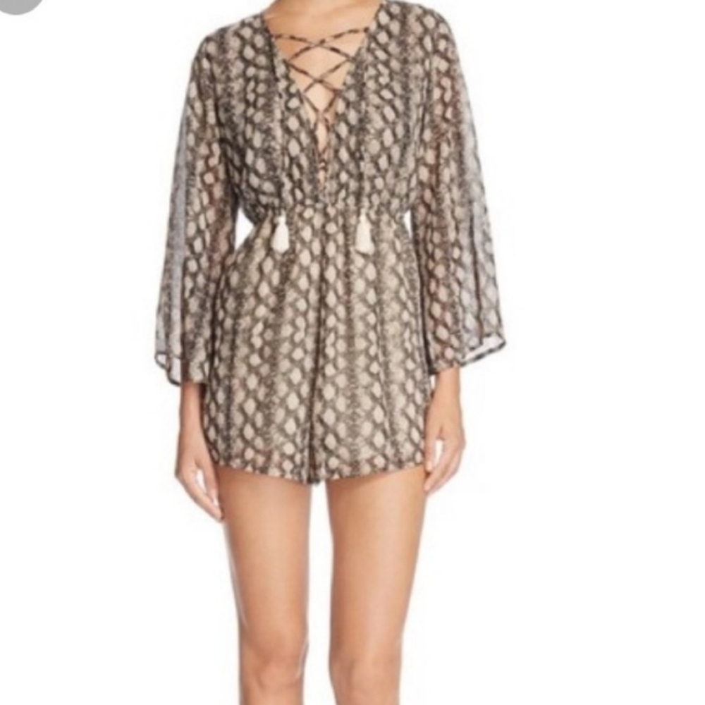NWOT Show Me Your MuMu Tillie Tie Front Tassel Romper Snake Print Size S Boho